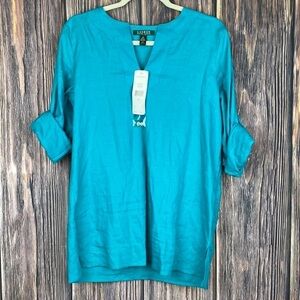 Ralph Lauren 💯 Linen Blue Tunic W/ Changeable Sleeve Length- Size Med